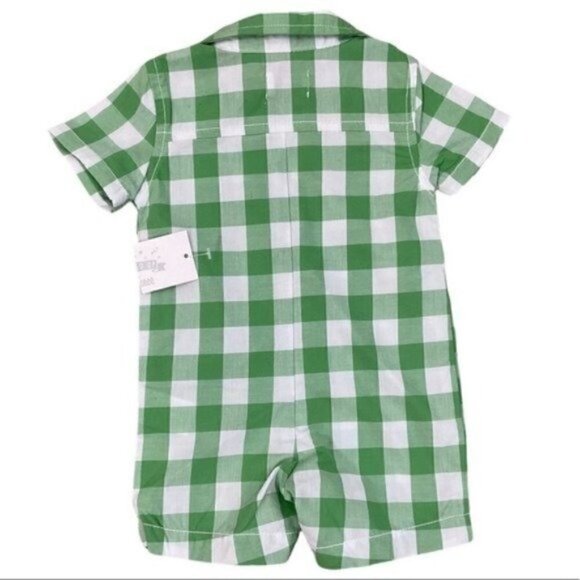 Dressed Up By Gymboree plaid green & white romper size 0-3 months - Picture 3 of 6